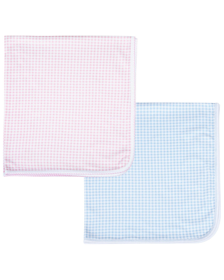 Mini Checks Blue Receiving Blanket: Pink and Blue