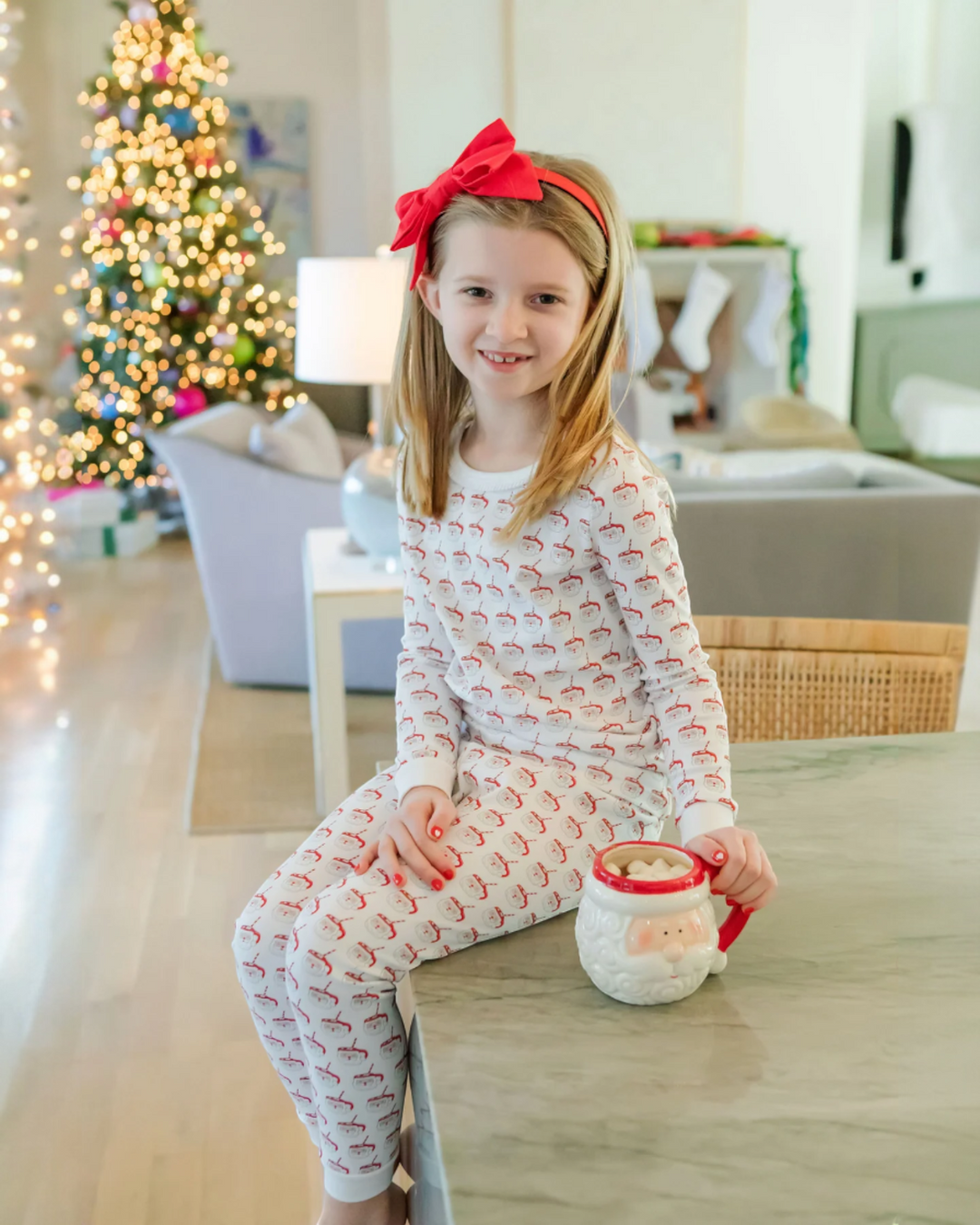 Cute Girls Matching Pyjamas Ava Girls' Pajama Pant Set Hot Cocoa Santa