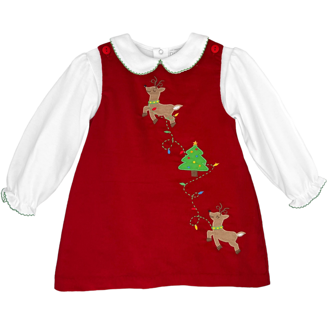 Petit Ami Reindeer Red Cord Dress, front