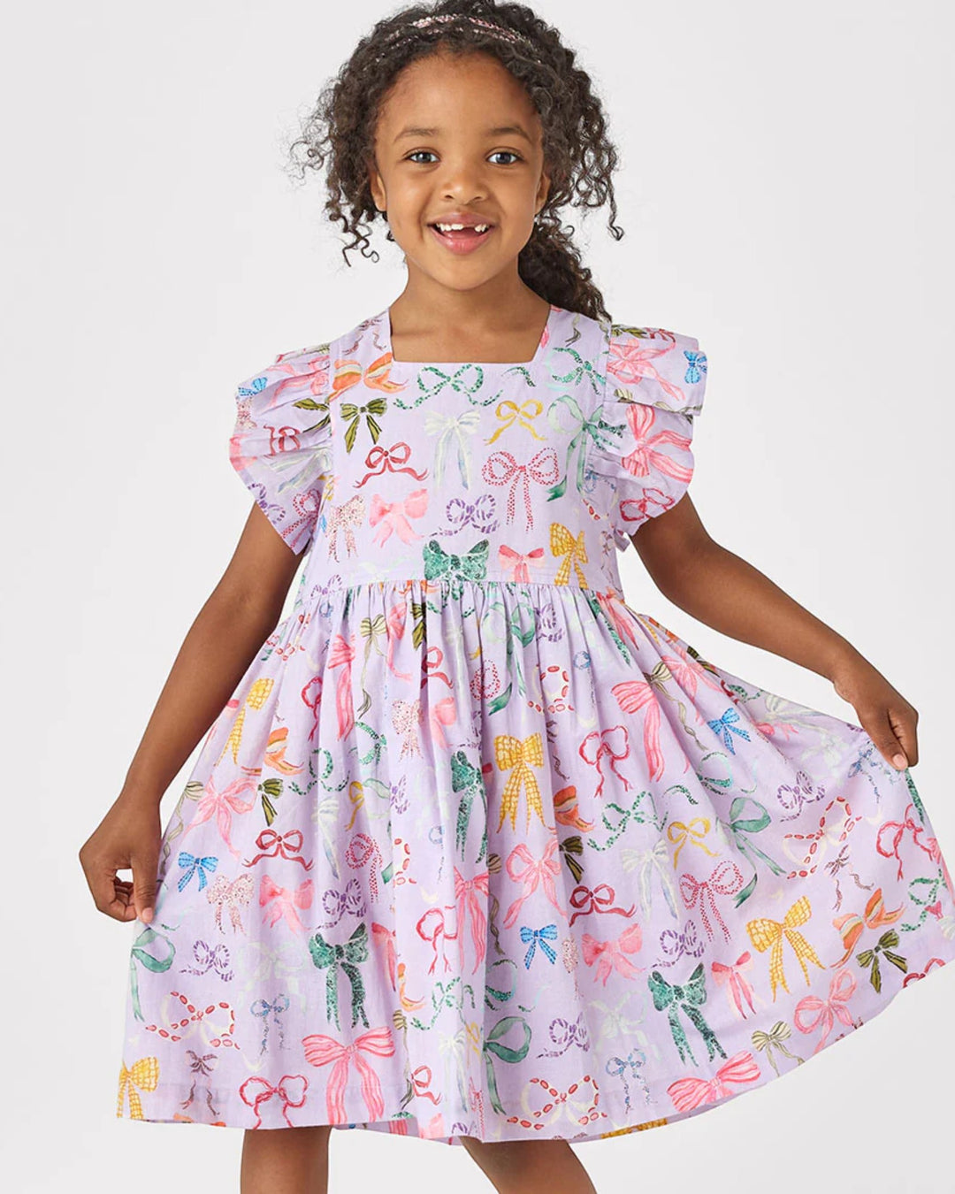 Girls Elsie Dress - Lavender Watercolor Bows