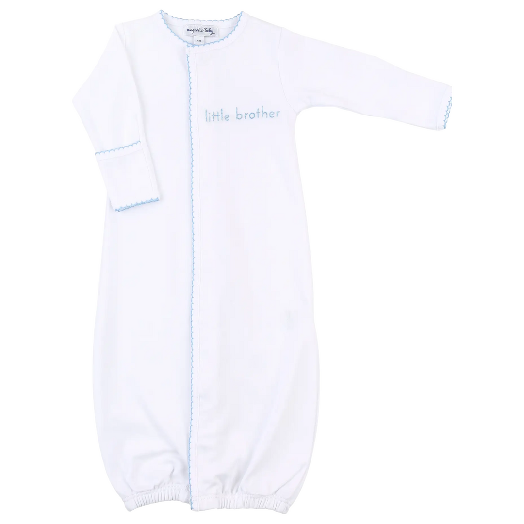 Little Brother Embroidered Converter Baby Gown at shopthatstore, front