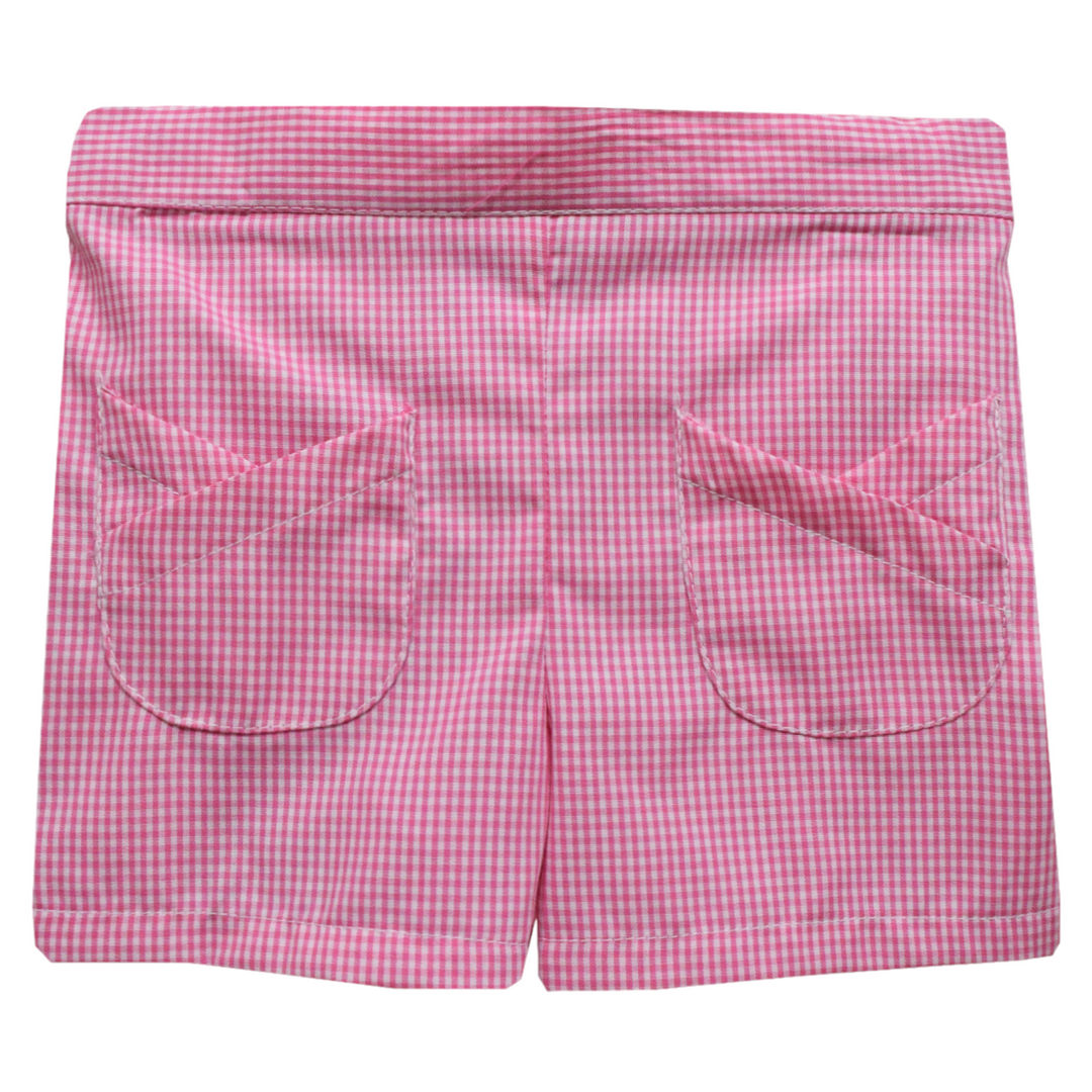 Tulip Pocket Candy Pink Gingham Girls Short, front