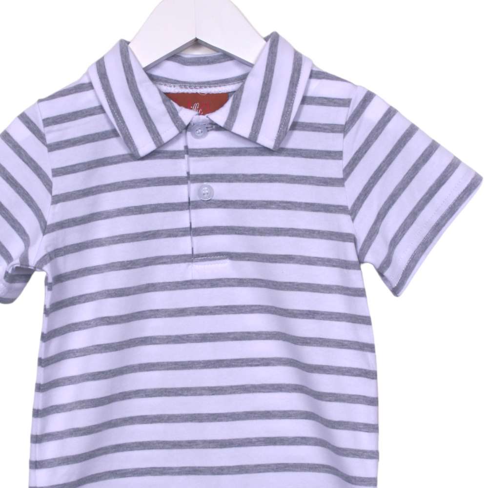 Bennett Grey Stripe Polo, close up