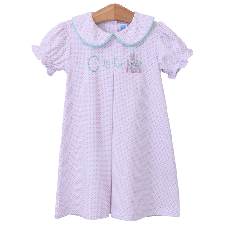 "C" is for Castle Pink Dot Dress, front