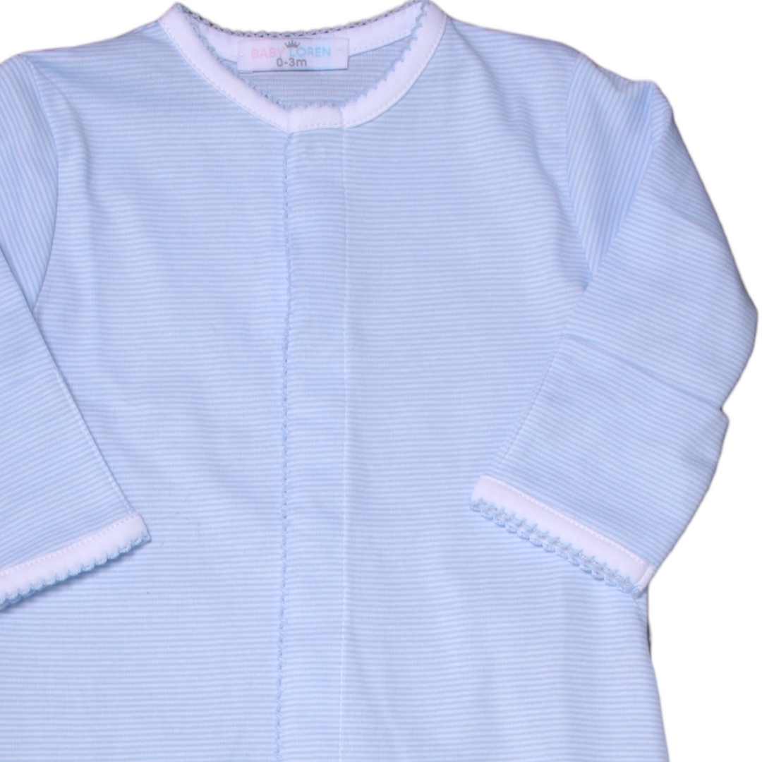 Blue Stripes Pima Converter Boy Gown shopthatstore.com, close up