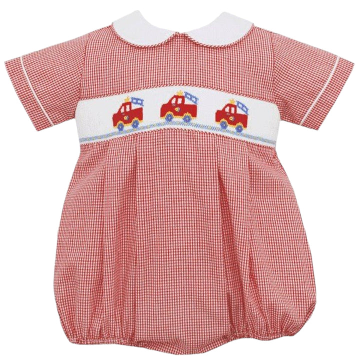 Smocked Firetruck Red Gingham Bubble - ShopThatStore.com