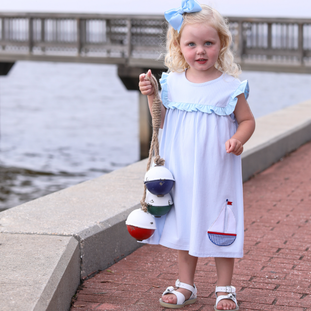 Sailboat Blue Stripe Dress, child