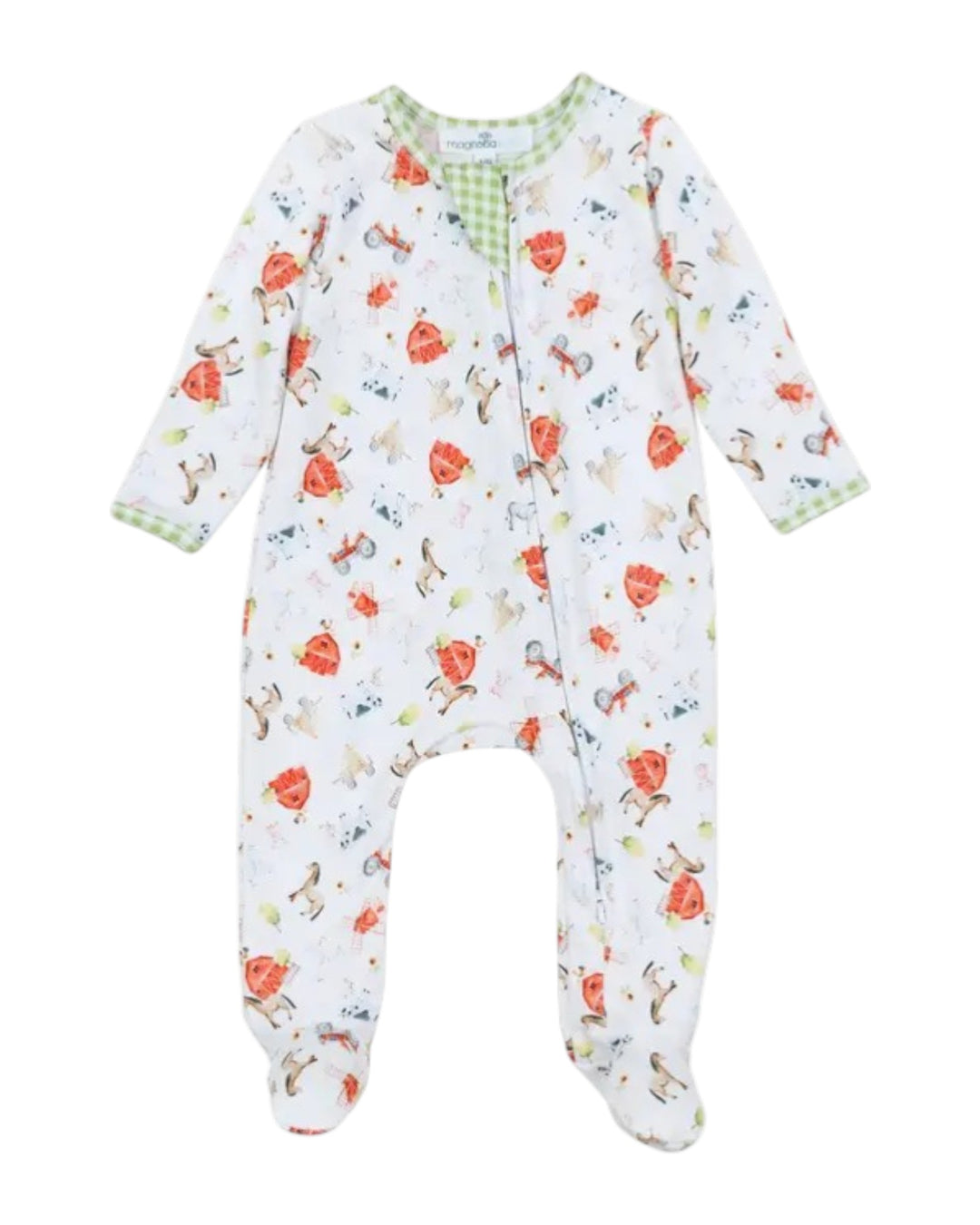 Barnyard Babies Celery Printed Zipper Boys Footie