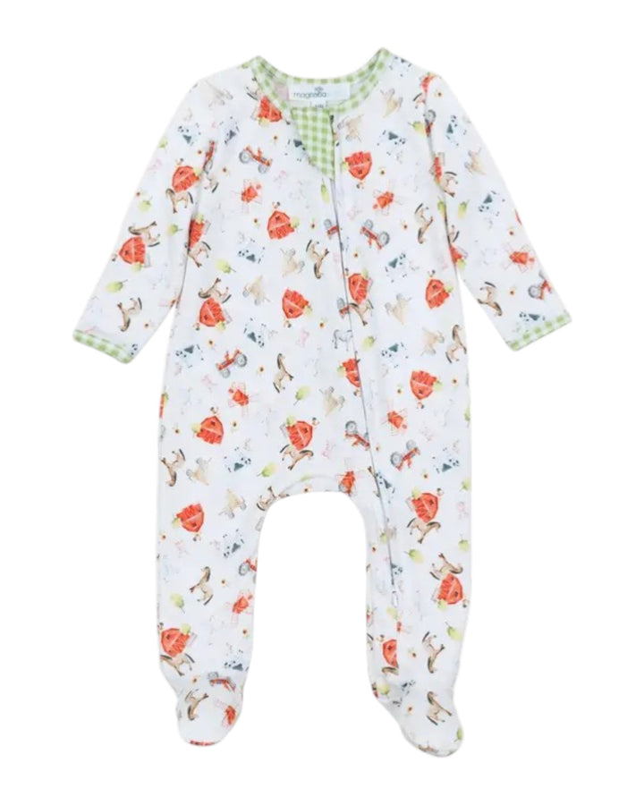 Barnyard Babies Celery Printed Zipper Boys Footie