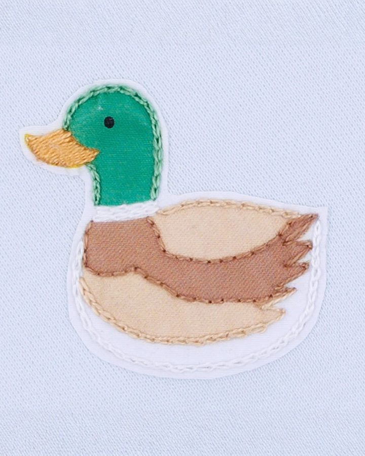 Mini Mallard Embroidered Zip Footie - Light Blue