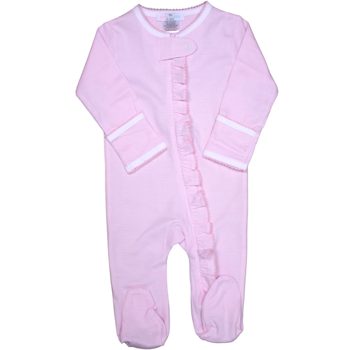 Pink Stripe Pima Zipper Girls Footie, front