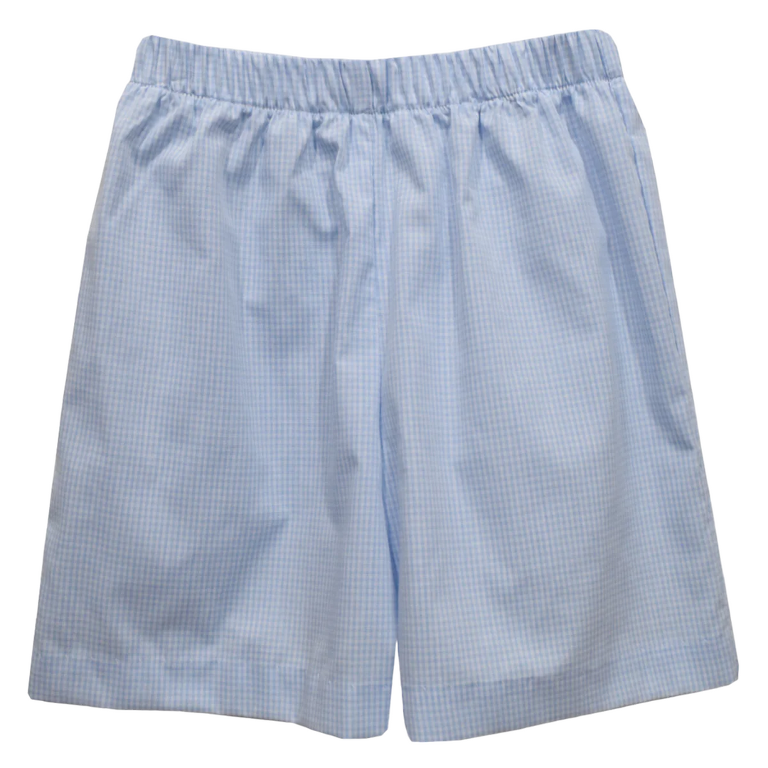 Light Blue Gingham Boys Pull on Short, front