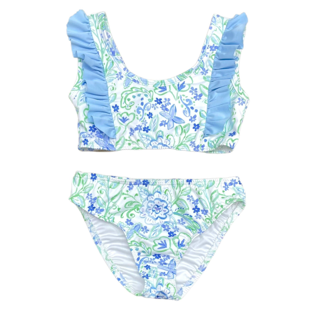 Loren Blue Green Floral Two Piece Swim, suit