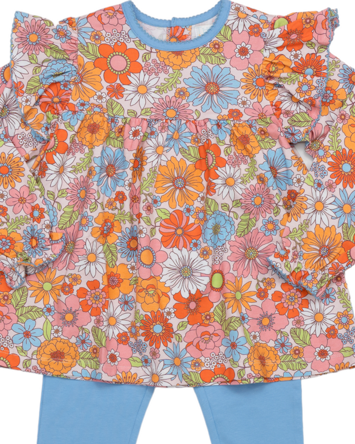 Abree Aqua Floral Girls Pant Set, close up, That Store