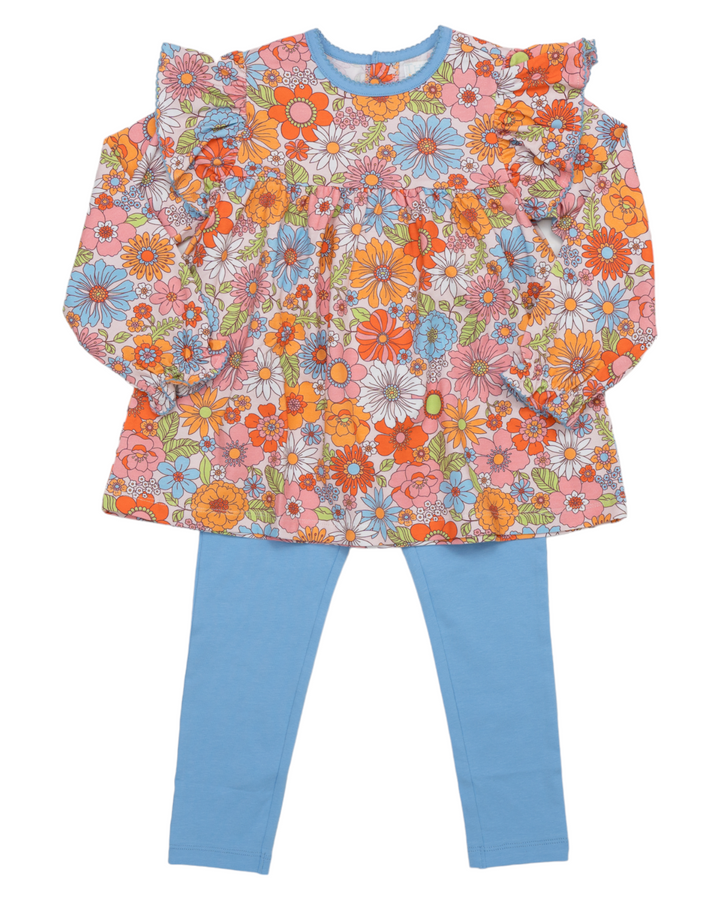Abree Aqua Floral Girls Pant Set, front, That Store