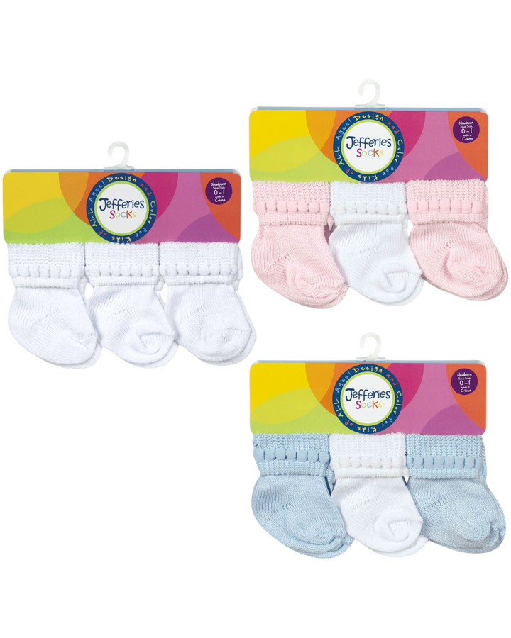 Rock-A-Bye White Turn Cuff Socks 6 Pair Pack