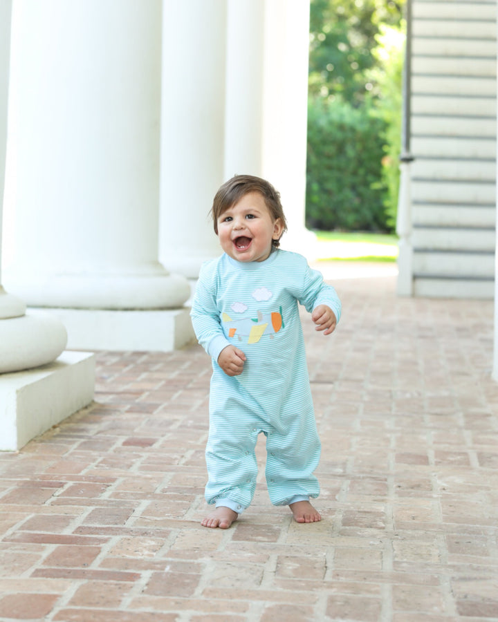 Airplane Applique Blue Boys Romper