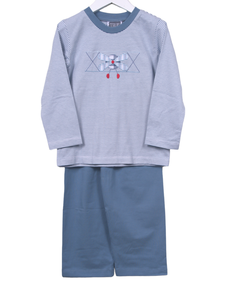 Airplane Applique Blue Stripe Boy's Pant Set
