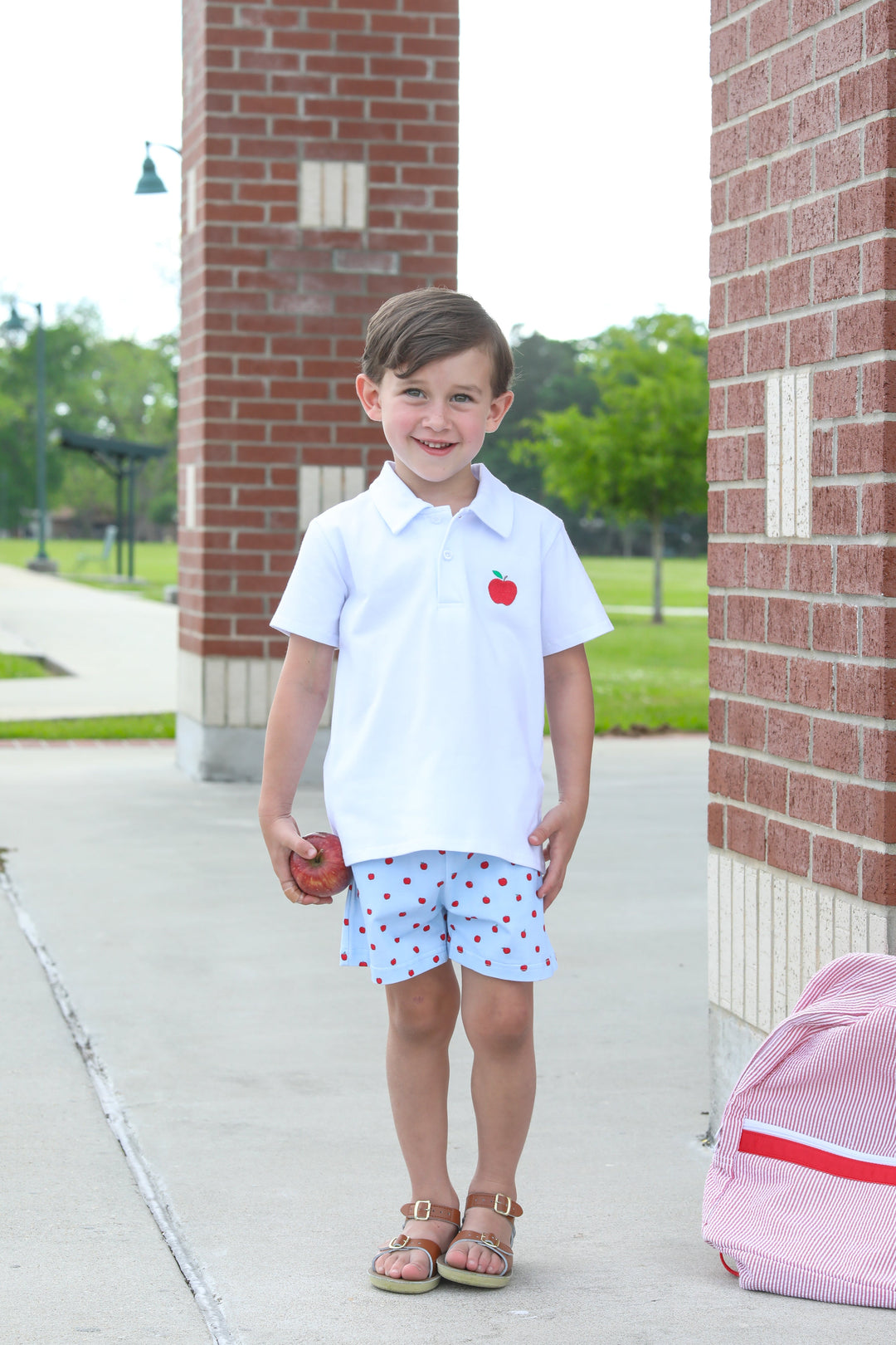 Apple Print Polo Boys Blue Short Set, That Store, child