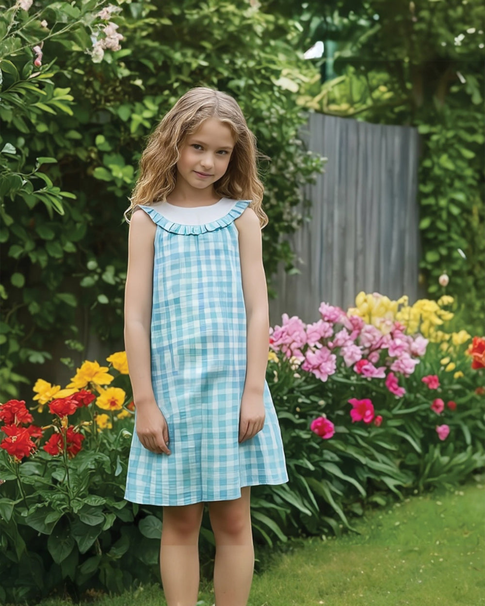Aqua Plaid Aline Girls Dress, That Store, child