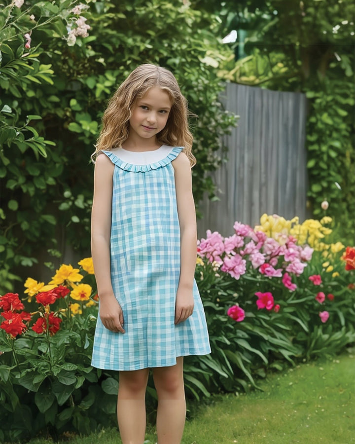 Aqua Plaid Aline Girls Dress, That Store, child