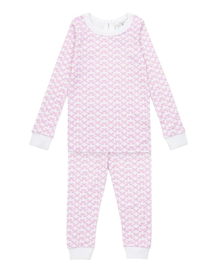 Pink and white patterned onesie on a white background