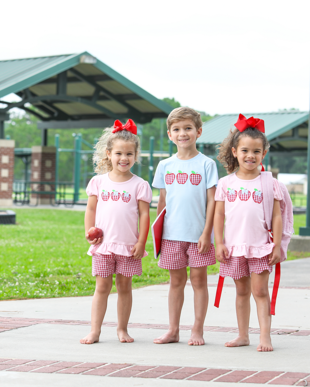 Apple Trio Red Gingham Short Set