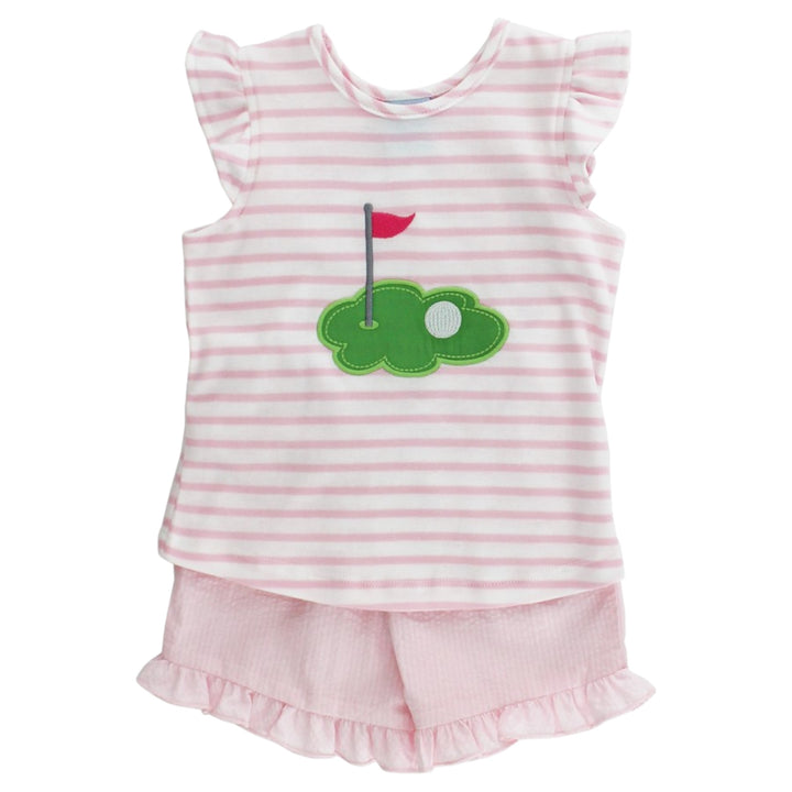 Hole in One Pink Stripe Short Set, front