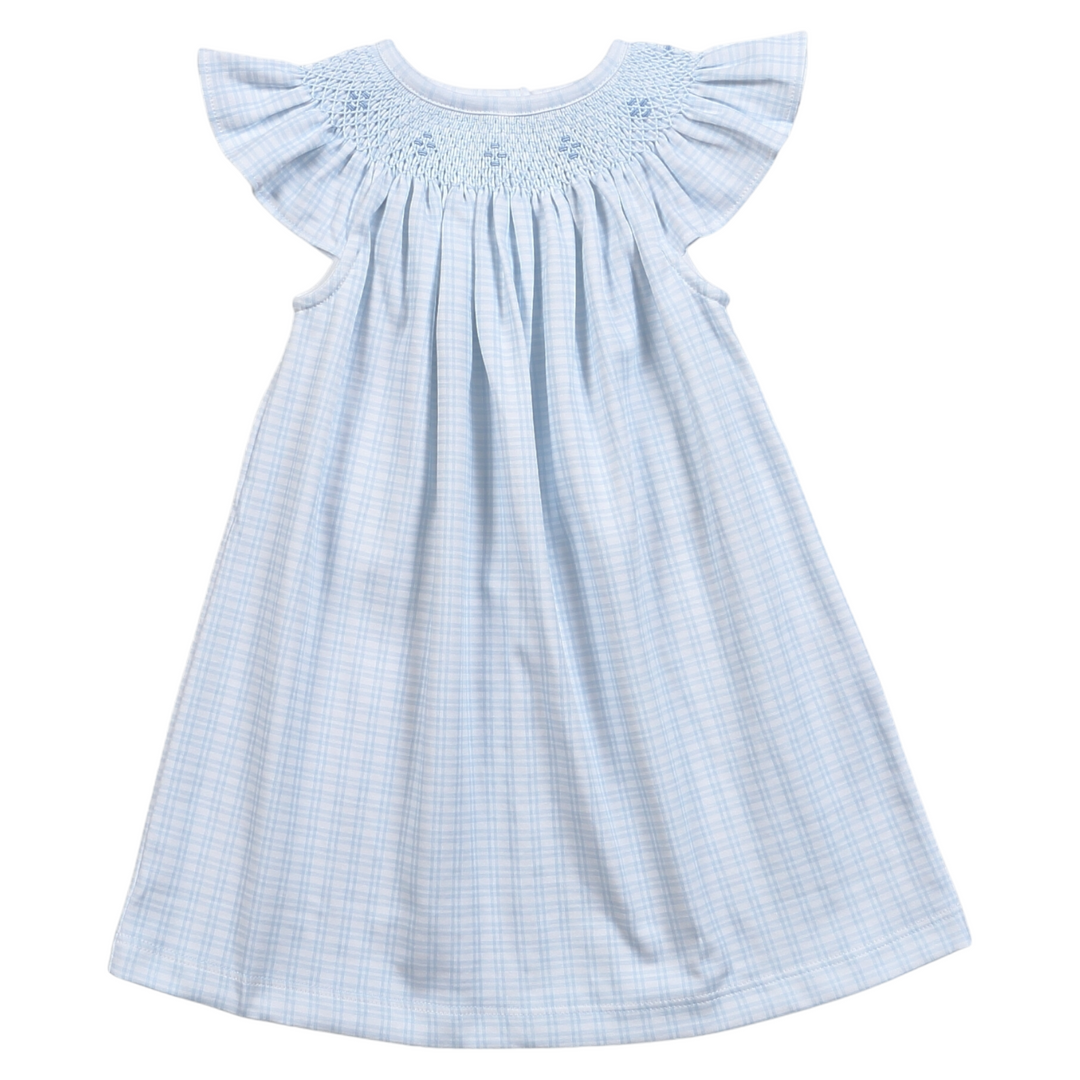 Smocked Blue Plaid Knit Dress, front