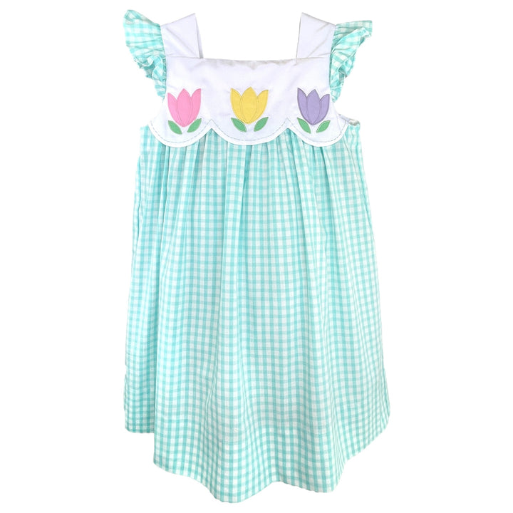 Tulip Turquoise Gingham Girl's Dress, front