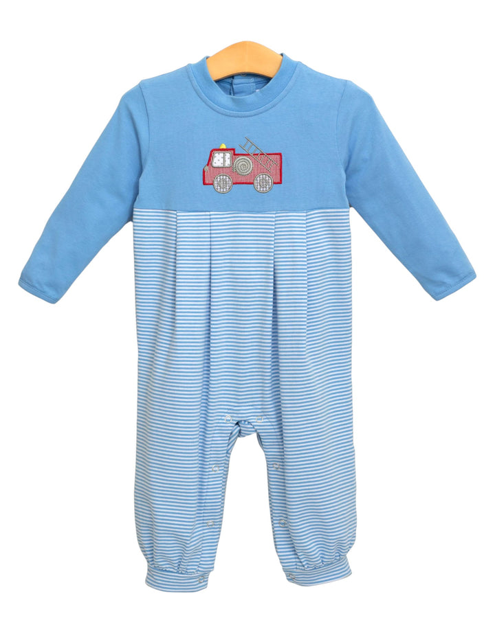 Fire Truck Blue Stripe Romper