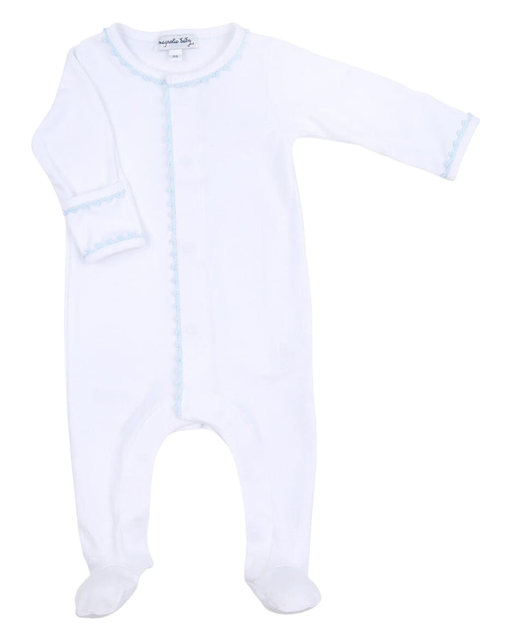 White baby onesie with feet on a white background