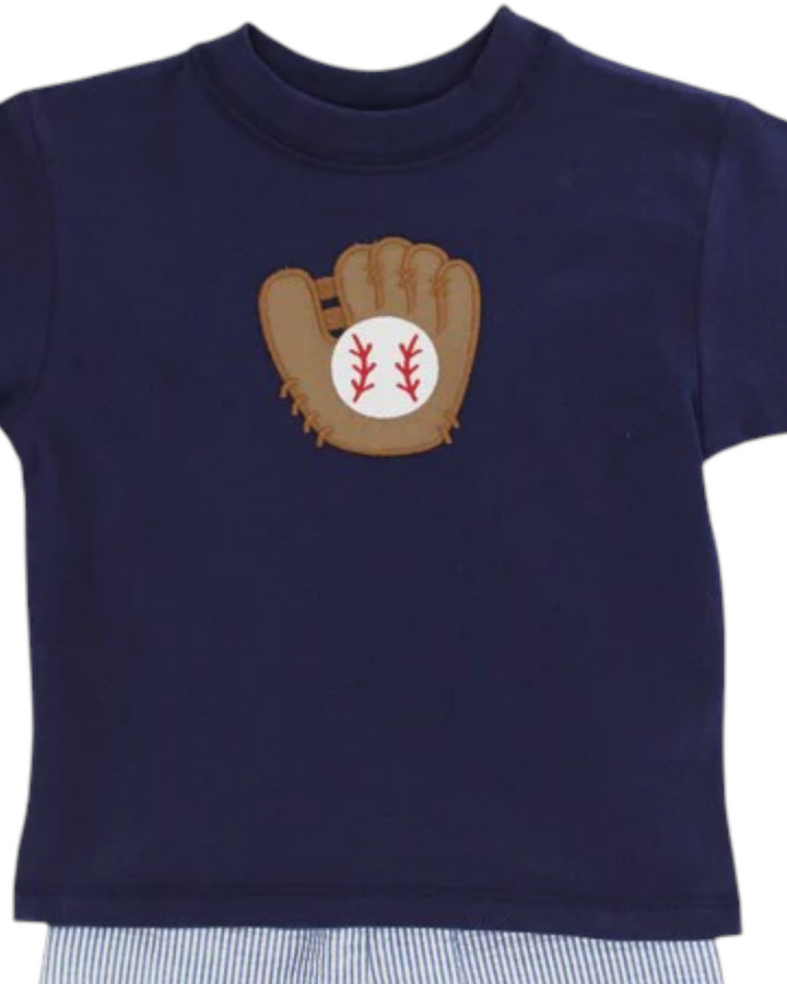 Baseball Applique Blue Stripe Boys Short Set, That Store, close