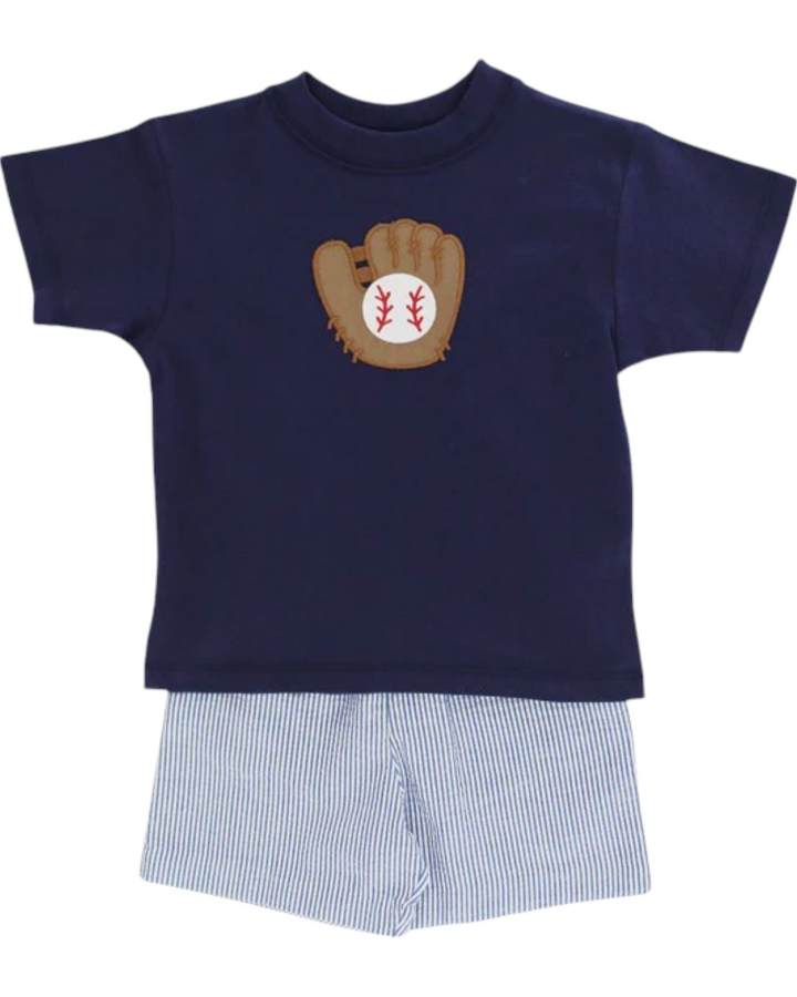 Baseball Applique Blue Stripe Boys Short Set, That Store, front