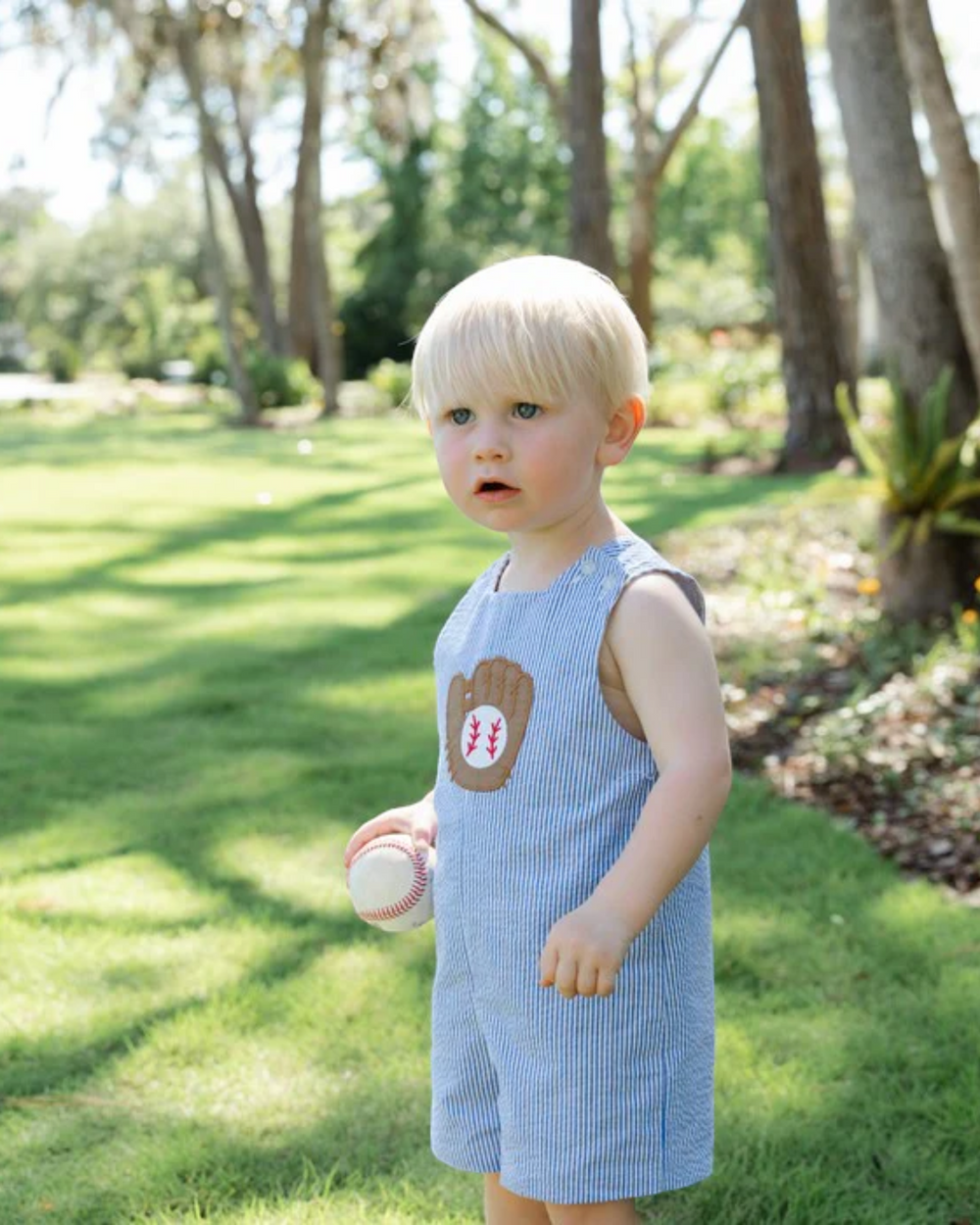 Baseball Applique Blue Stripe Reversible John John, That Store, child 1