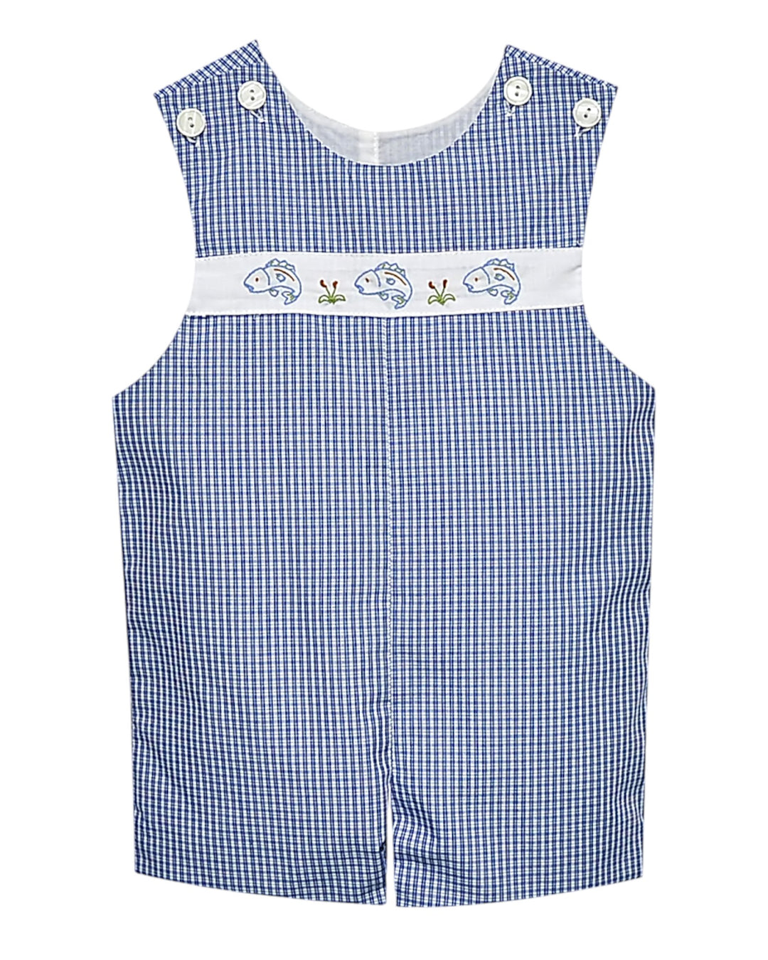 Bass Embroidered Hayes Blue Gingham Boys Shortall, that store, front