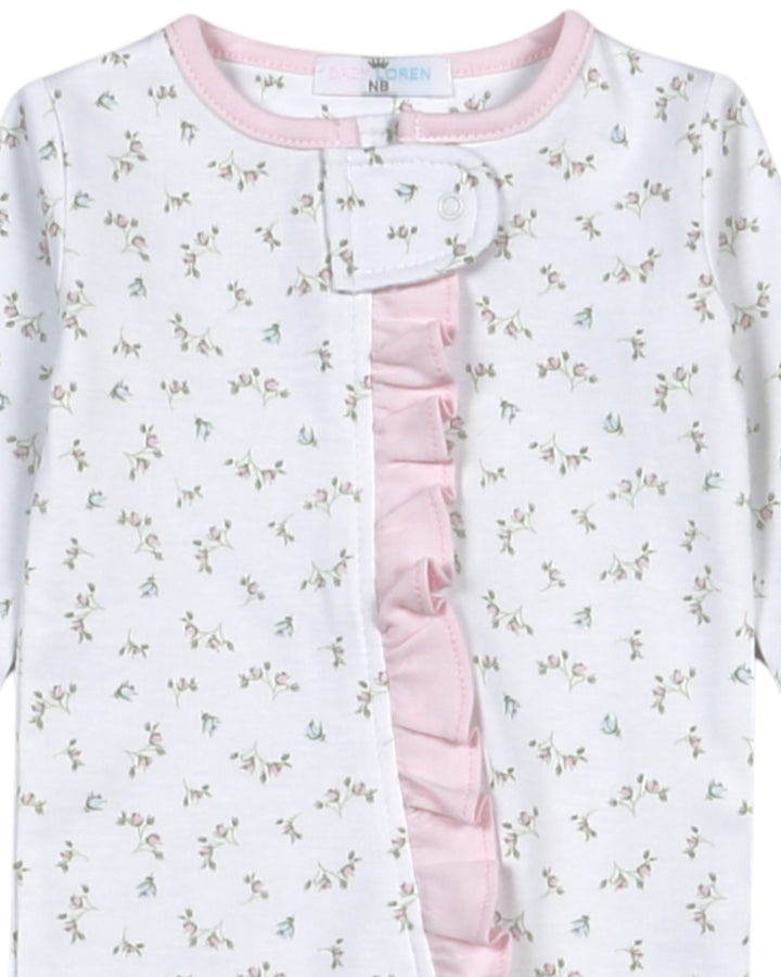 Bella Pink Floral Pima Zipper Girls Footie