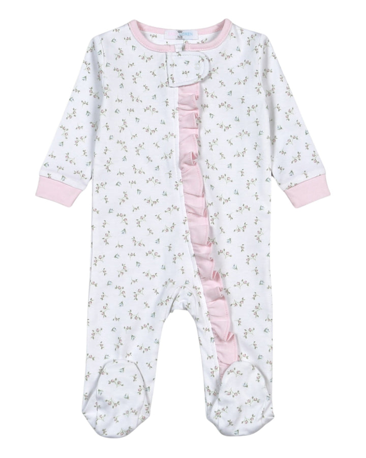Bella Pink Floral Pima Zipper Girls Footie