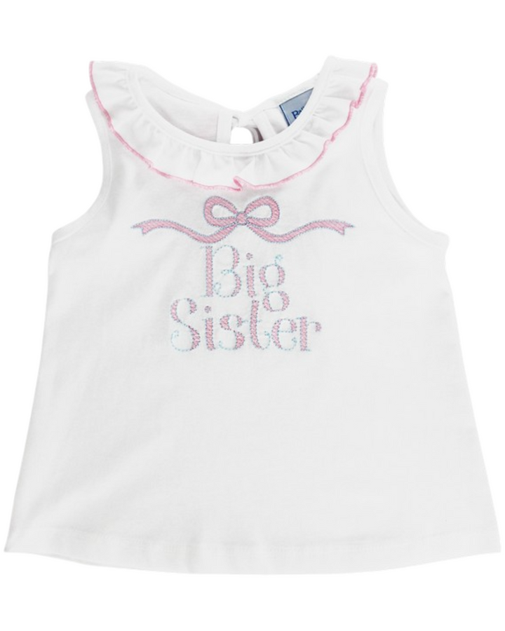 Big Sister Embroidered Girls White Tee, That Stotre, front