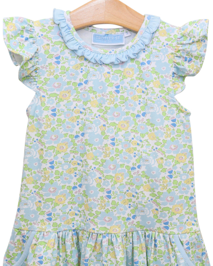 Blooming Blue Floral Ruffle Dress, That Store, close