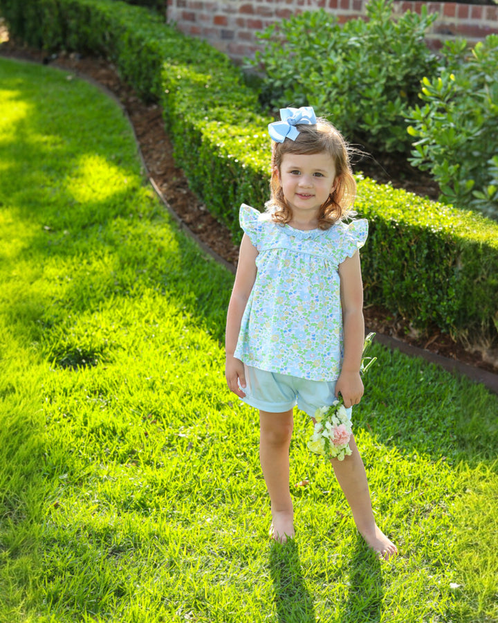 Blooming Floral Blue Ruffle Girls Bloomer Set, That Store, child