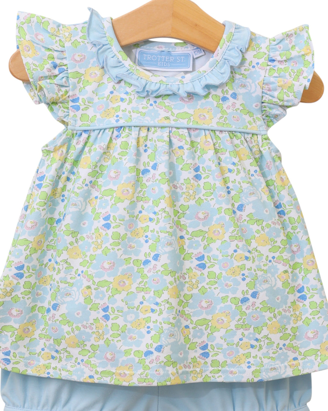 Blooming Floral Blue Ruffle Girls Bloomer Set, That Store, close