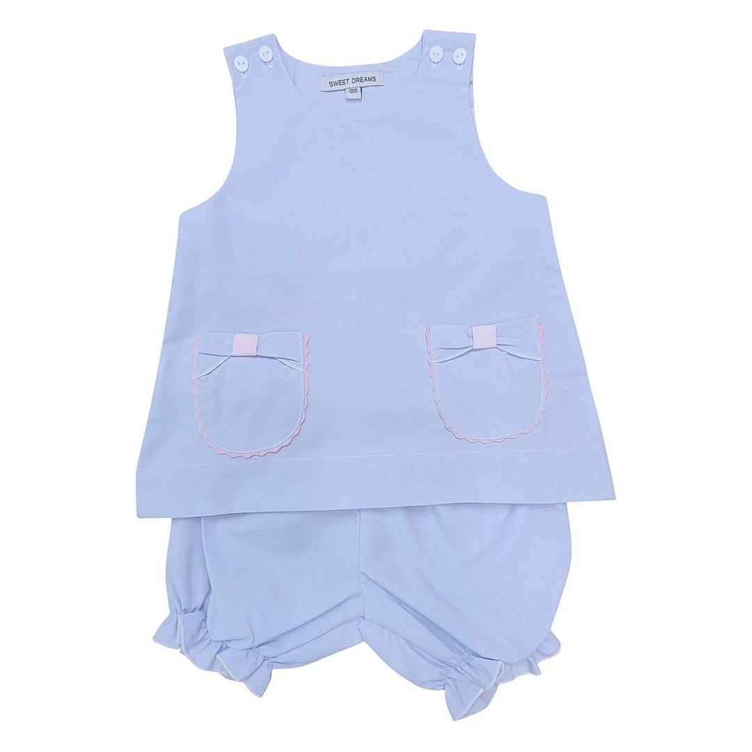 Light blue sleeveless top and bloomers set on a white background