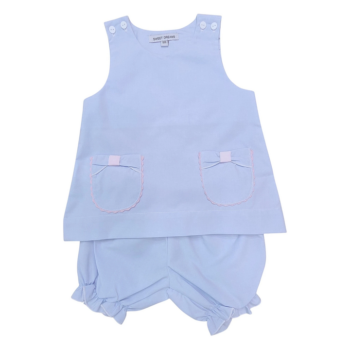 Light blue sleeveless top and bloomers set on a white background