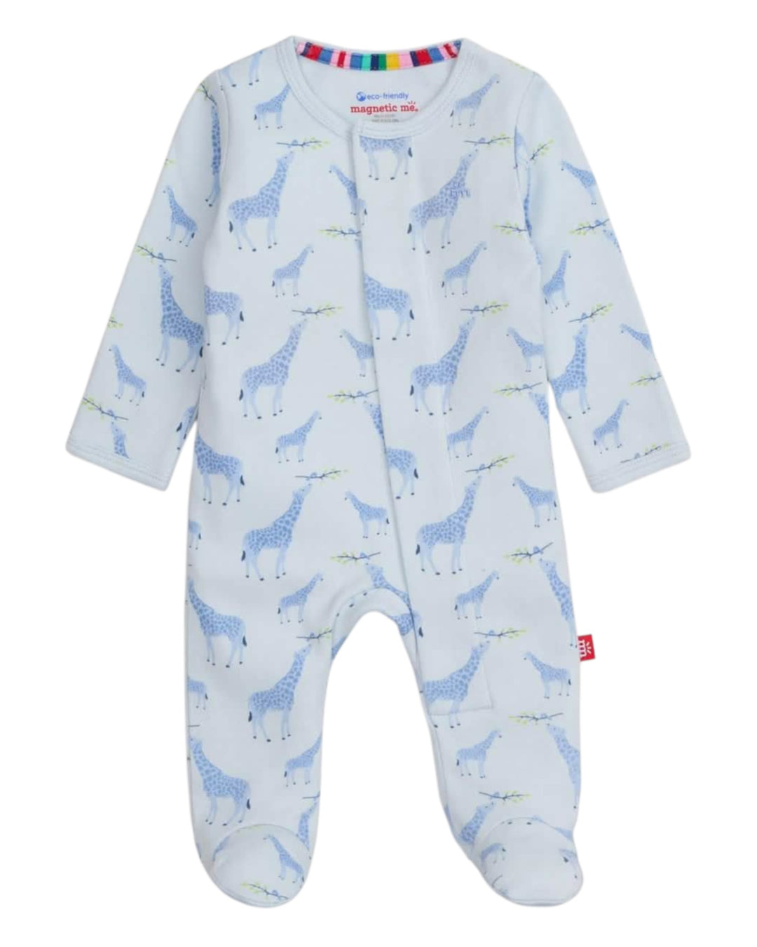 Baby onesie with giraffe pattern on a white background