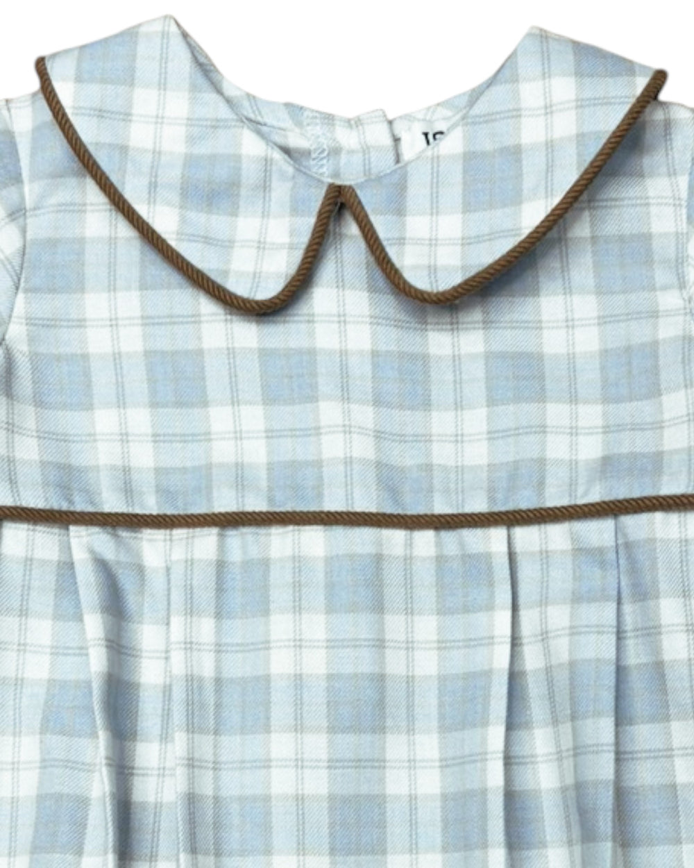 Plaid dress with brown trim on a white background