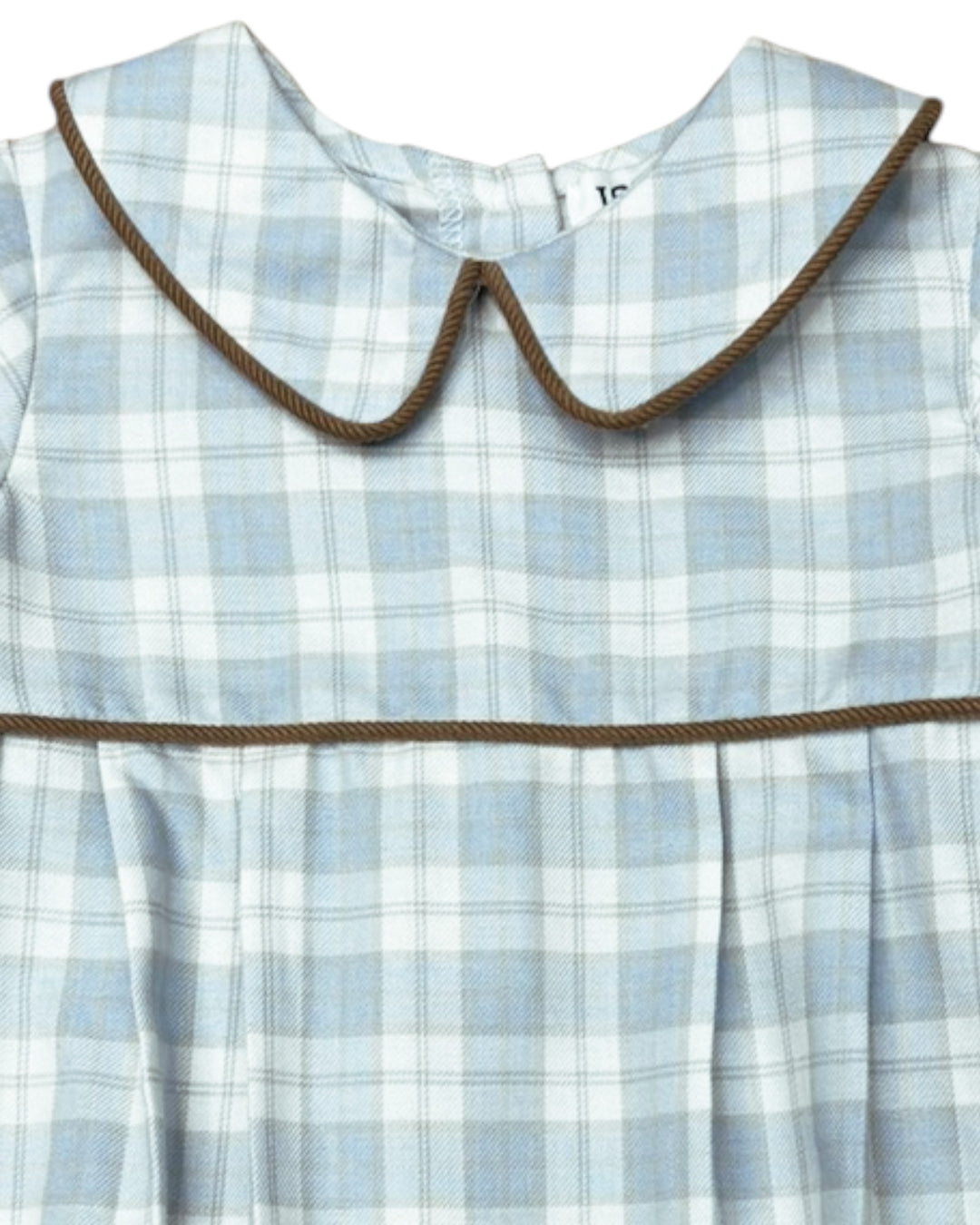 Plaid dress with brown trim on a white background