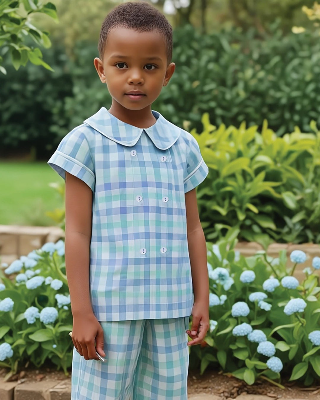 Blue Plaid Boys Short Set, That Store, child