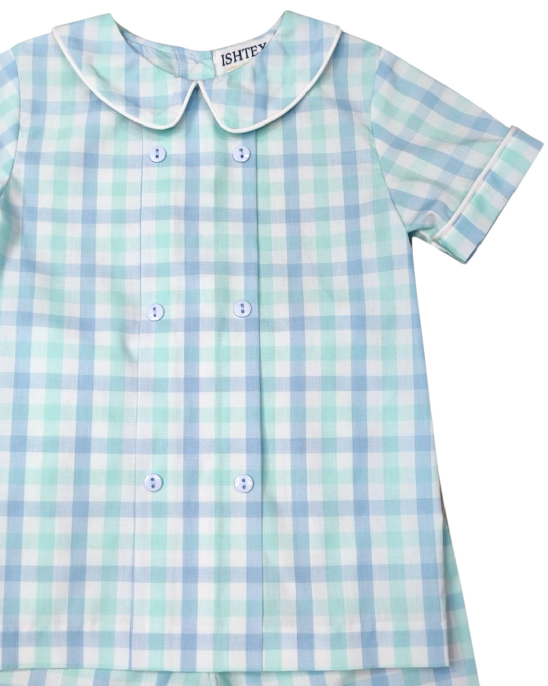 Blue Plaid Boys Short Set, That Store, close up