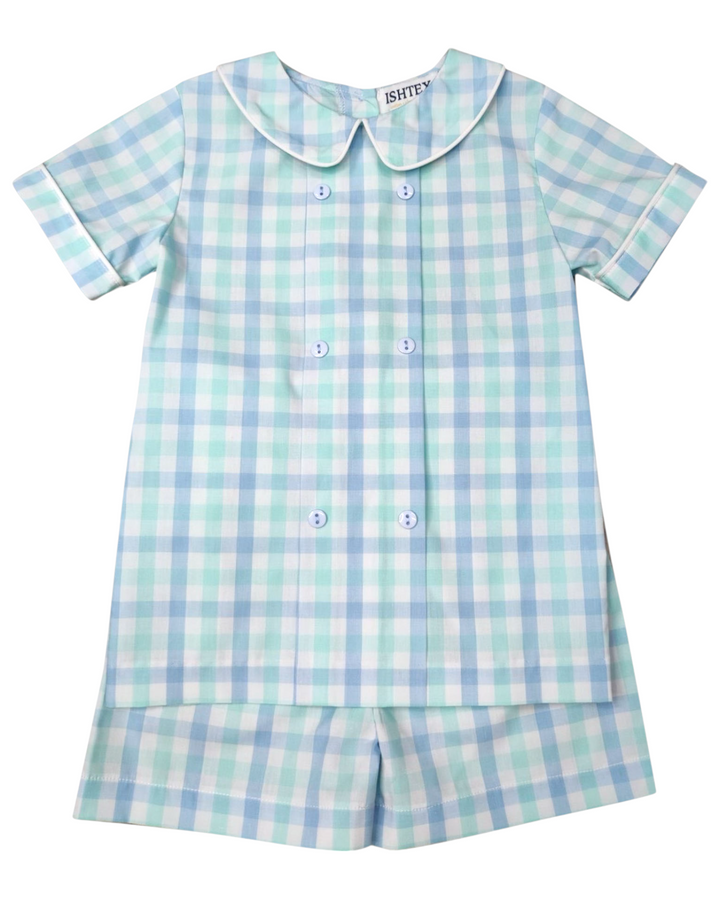 Blue Plaid Boys Short Set, That Store, front